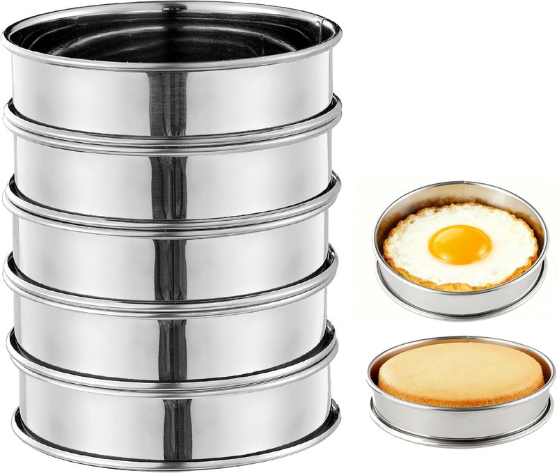 KCKHFA 5PCS Crumpet Rings, 4" Stainless Steel Egg Rings for English Muffin, Tart, Cookie, Frying Egg, Double Rolled Round Cake Mold - Image 1